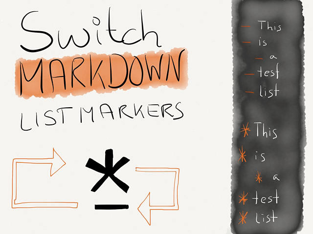 Toggle Asterisks and Hyphen Markdown List Markers Macro → via @_patrickwelker